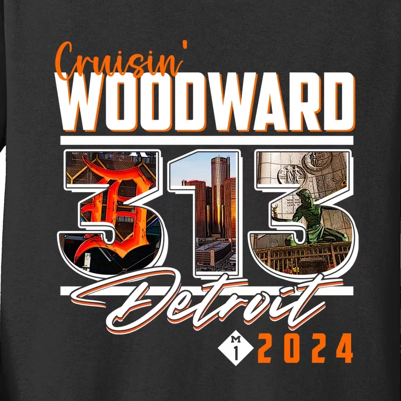 2024 Woodward Ave 313 Cruising Detroit Kids Long Sleeve Shirt