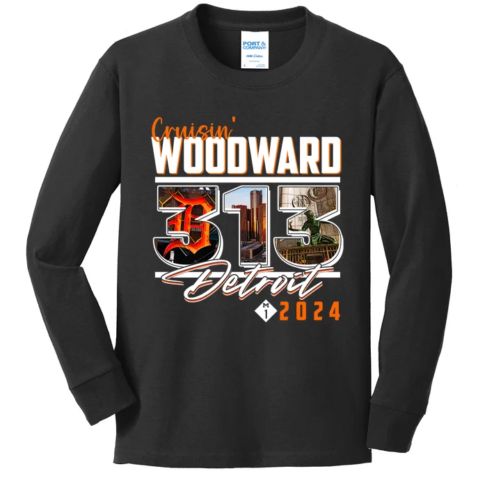 2024 Woodward Ave 313 Cruising Detroit Kids Long Sleeve Shirt