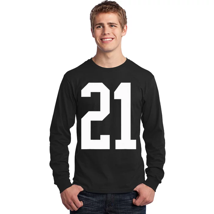 21 White Number 21 Sports Fan Jersey Style Long Sleeve Shirt