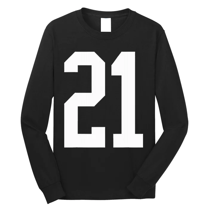 21 White Number 21 Sports Fan Jersey Style Long Sleeve Shirt