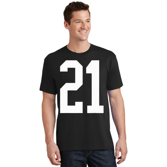 21 White Number 21 Sports Fan Jersey Style T-Shirt