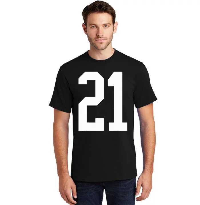 21 White Number 21 Sports Fan Jersey Style Tall T-Shirt