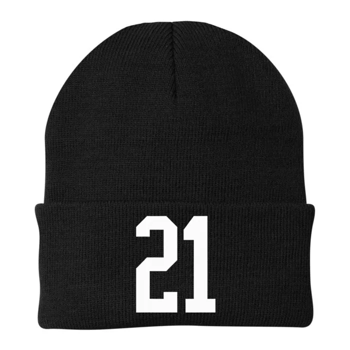 21 White Number 21 Sports Fan Jersey Style Knit Cap Winter Beanie