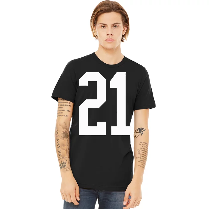 21 White Number 21 Sports Fan Jersey Style Premium T-Shirt