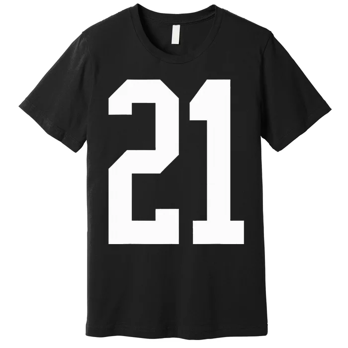 21 White Number 21 Sports Fan Jersey Style Premium T-Shirt