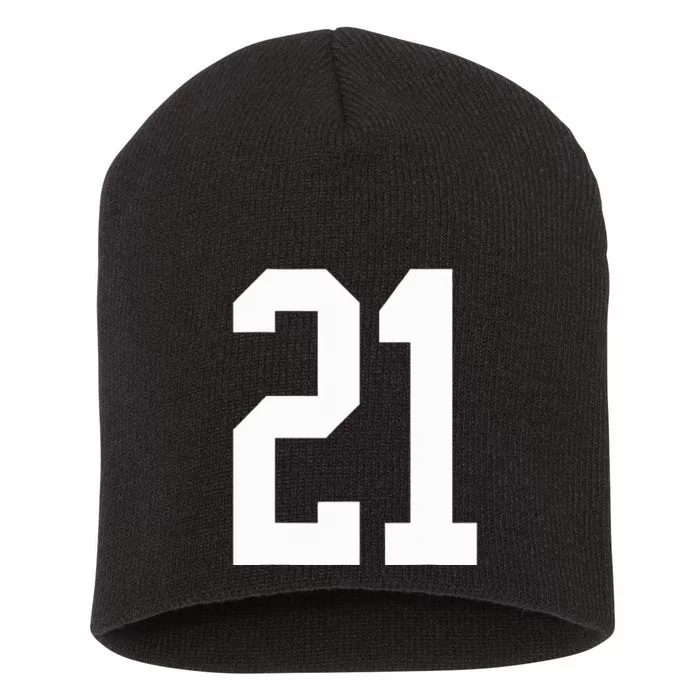 21 White Number 21 Sports Fan Jersey Style Short Acrylic Beanie