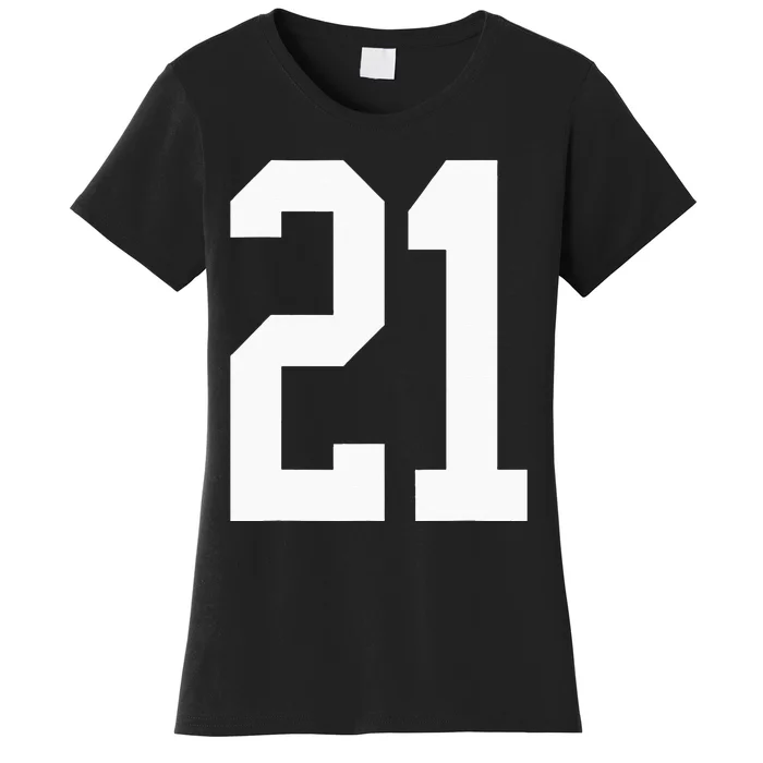 21 White Number 21 Sports Fan Jersey Style Women's T-Shirt