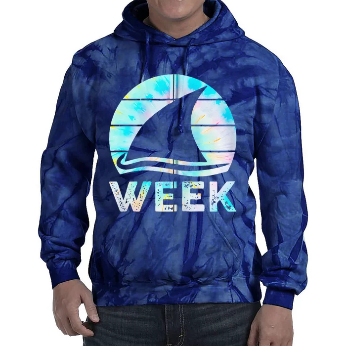 2024 Week Retro Shark Fin Lover Sea Ocean Animal Summer Trip Tie Dye Hoodie