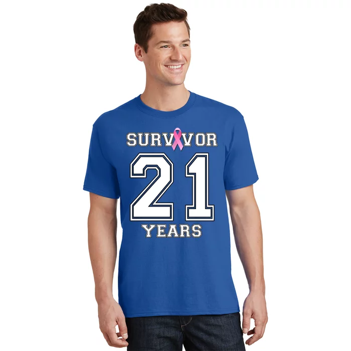 21 Years Breast Cancer Survivor Funny Gift Pink Ribbon Cool Gift T-Shirt