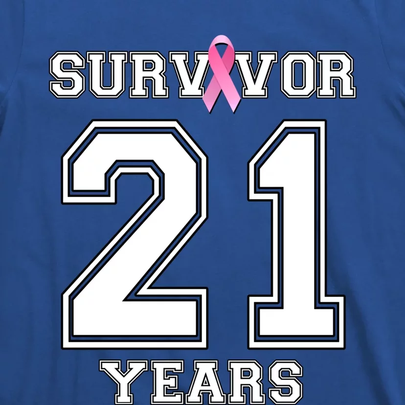 21 Years Breast Cancer Survivor Funny Gift Pink Ribbon Cool Gift T-Shirt