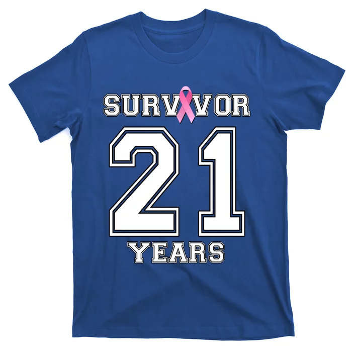 21 Years Breast Cancer Survivor Funny Gift Pink Ribbon Cool Gift T-Shirt