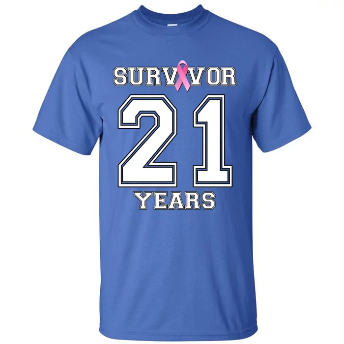 21 Years Breast Cancer Survivor Funny Gift Pink Ribbon Cool Gift Tall T-Shirt