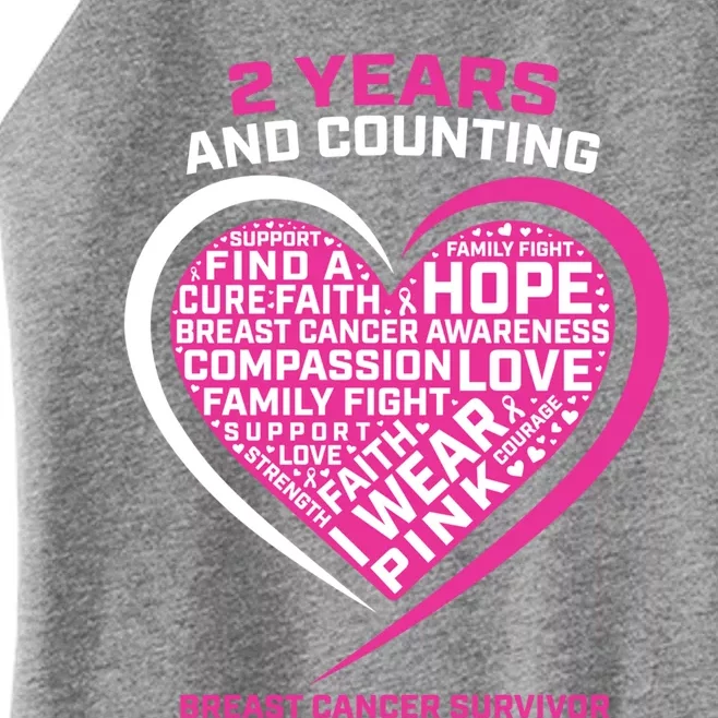 2 Years Cute Pink Ribbon Awareness Breast Cancer Survivor Gift Women’s Perfect Tri Rocker Tank