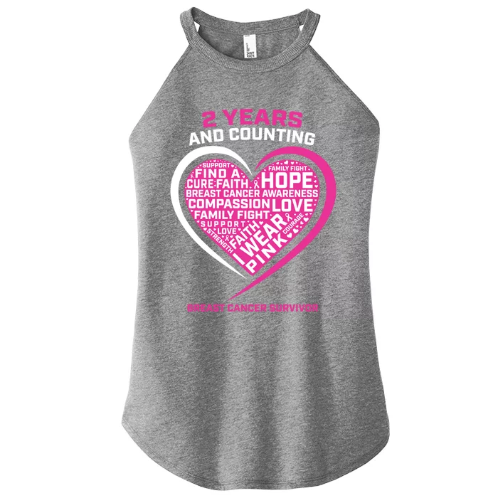 2 Years Cute Pink Ribbon Awareness Breast Cancer Survivor Gift Women’s Perfect Tri Rocker Tank