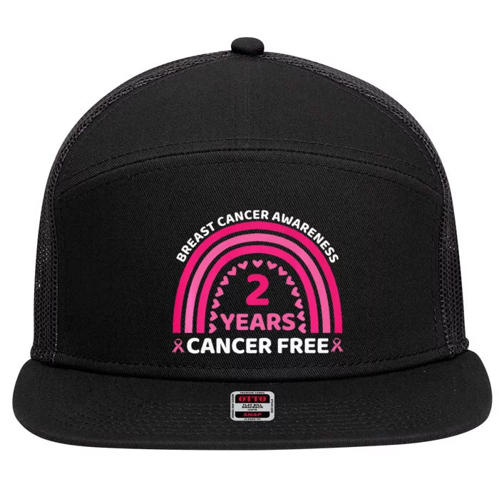 2 Year Cancer Free Breast Cancer Awareness Rainbow Women Premium 7 Panel Mesh Trucker Snapback Hat