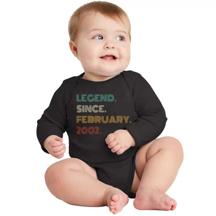 21 Years Old Legend Since February 2002 21st Birthday Baby Long Sleeve Bodysuit