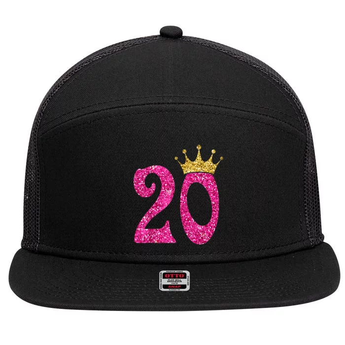 20 Year Old Gifts 20th Birthday Queen Girls crown Pink 7 Panel Mesh Trucker Snapback Hat