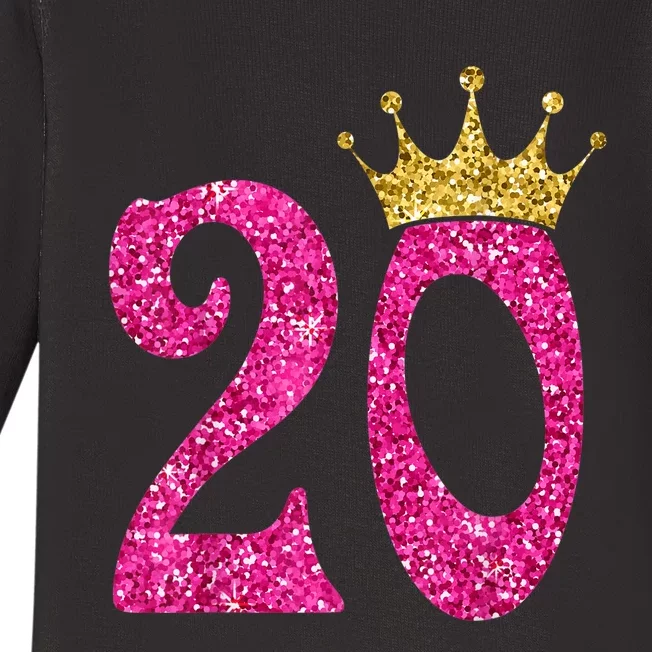 20 Year Old Gifts 20th Birthday Queen Girls crown Pink Baby Long Sleeve Bodysuit