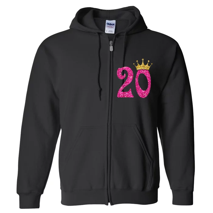 20 Year Old Gifts 20th Birthday Queen Girls crown Pink Full Zip Hoodie