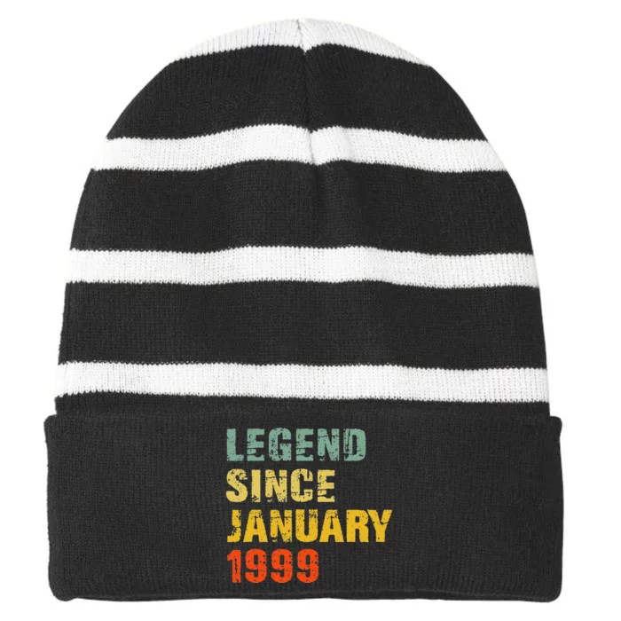 24 Year Old 24th Birthday Gifts Legend Since January 1999 Striped Beanie with Solid Band