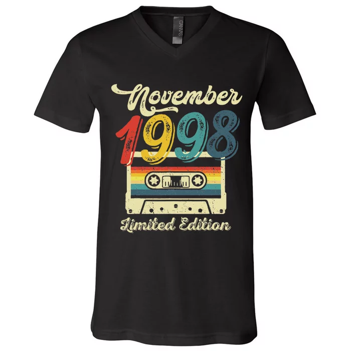 24 Years Old Gift Retro November 1998 Cassette 24th Birthday V-Neck T-Shirt