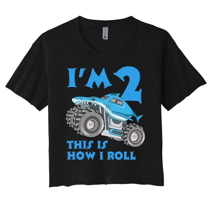 2 Year Old 2nd Birthday Monster Truck Car Women's Crop Top Tee