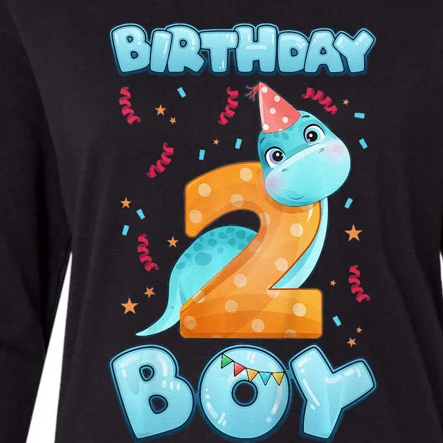 2 Year Old Birthday, Little Dinosaur With Number 2 Womens Cotton Relaxed Long Sleeve T-Shirt