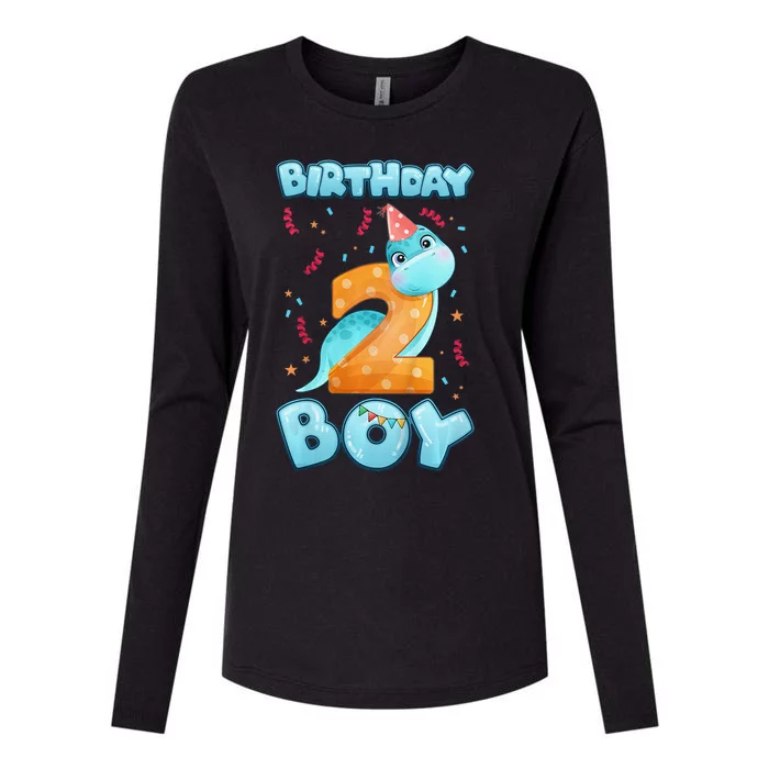 2 Year Old Birthday, Little Dinosaur With Number 2 Womens Cotton Relaxed Long Sleeve T-Shirt