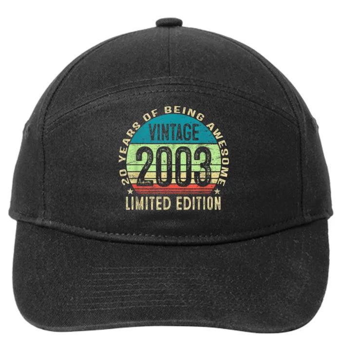 20 Year Old Gift Boys Girls Teen Vintage 2003 20th Birthday 7-Panel Snapback Hat