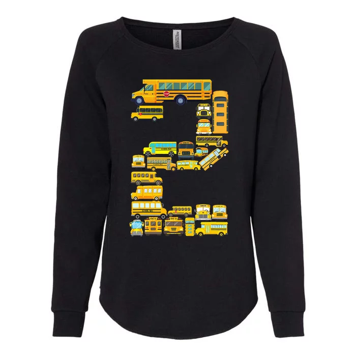 2 Year Old 2nd Birthday School Bus Theme Kids Party Womens California Wash Sweatshirt