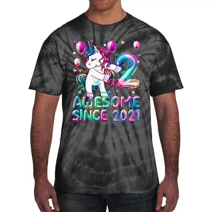 2 Years Old Unicorn Flossing 2nd Birthday Girl Unicorn Party Tie-Dye T-Shirt