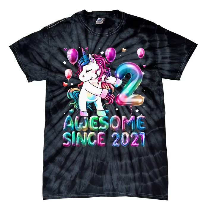 2 Years Old Unicorn Flossing 2nd Birthday Girl Unicorn Party Tie-Dye T-Shirt