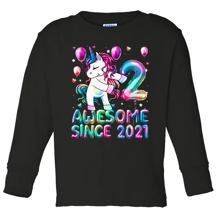 2 Years Old Unicorn Flossing 2nd Birthday Girl Unicorn Party Toddler Long Sleeve Shirt