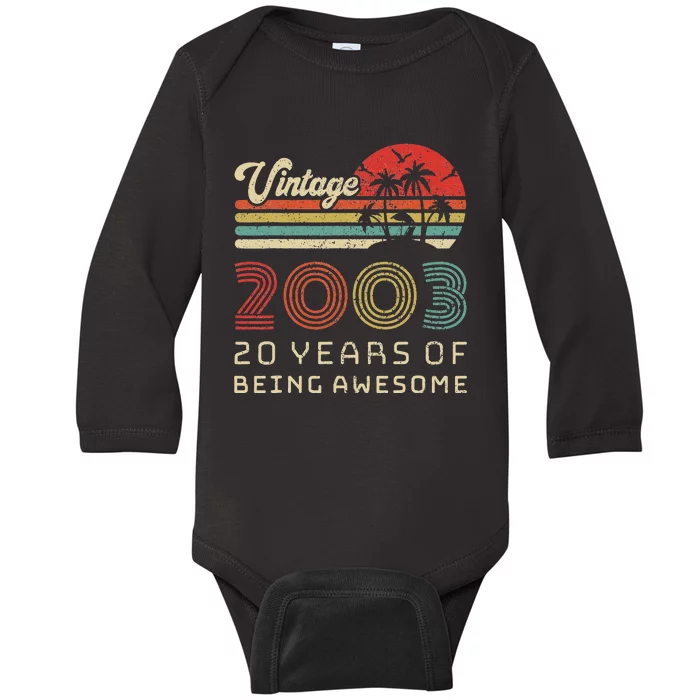 20 Year Old Birthday Vintage 2003 20th Birthday Baby Long Sleeve Bodysuit