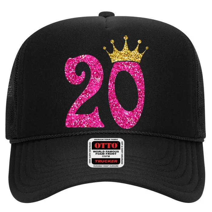 20 Year Old Gifts 20th Birthday Queen crown Pink High Crown Mesh Trucker Hat