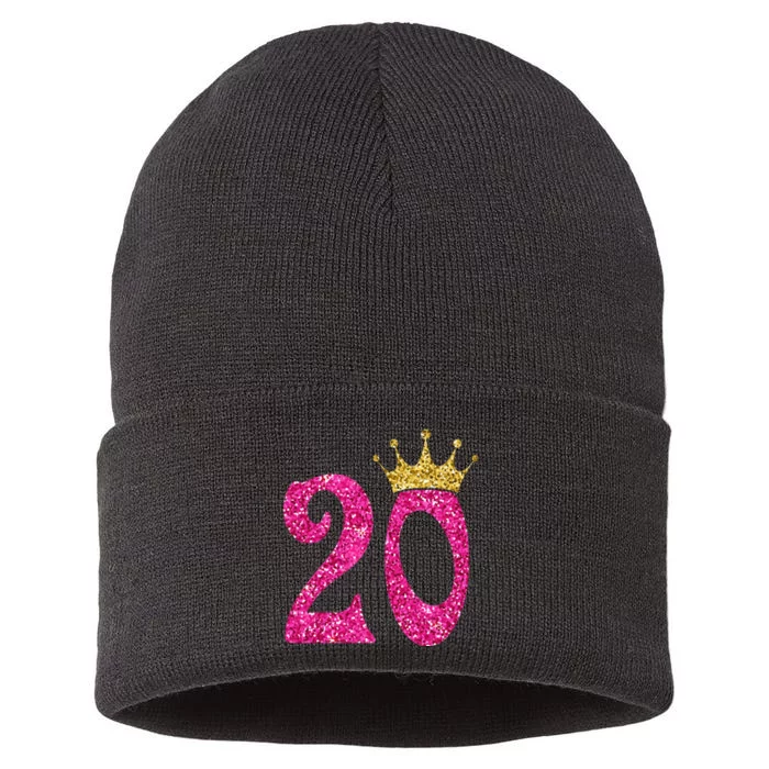 20 Year Old Gifts 20th Birthday Queen crown Pink Sustainable Knit Beanie