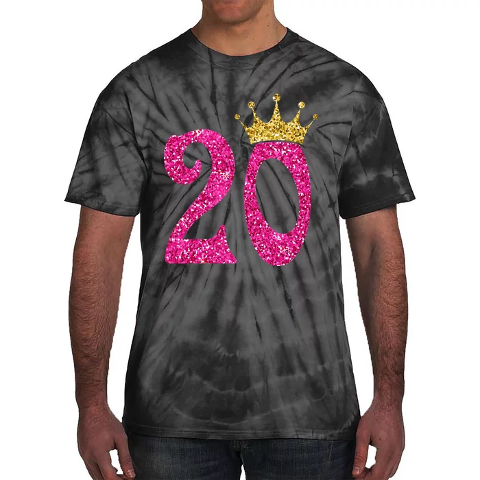 20 Year Old Gifts 20th Birthday Queen crown Pink Tie-Dye T-Shirt