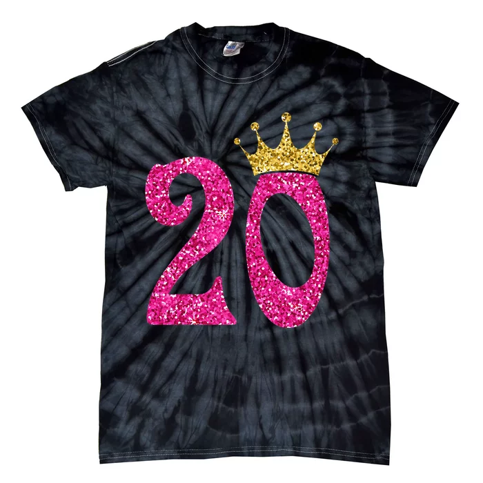 20 Year Old Gifts 20th Birthday Queen crown Pink Tie-Dye T-Shirt