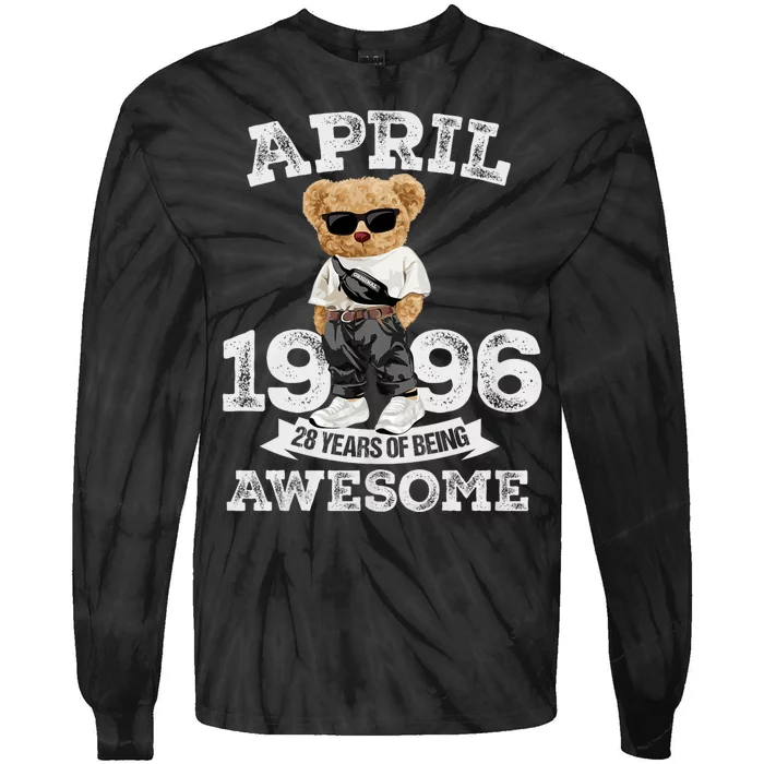 28 Year Old Awesome April 1996 28th Birthday Gifts Tie-Dye Long Sleeve Shirt