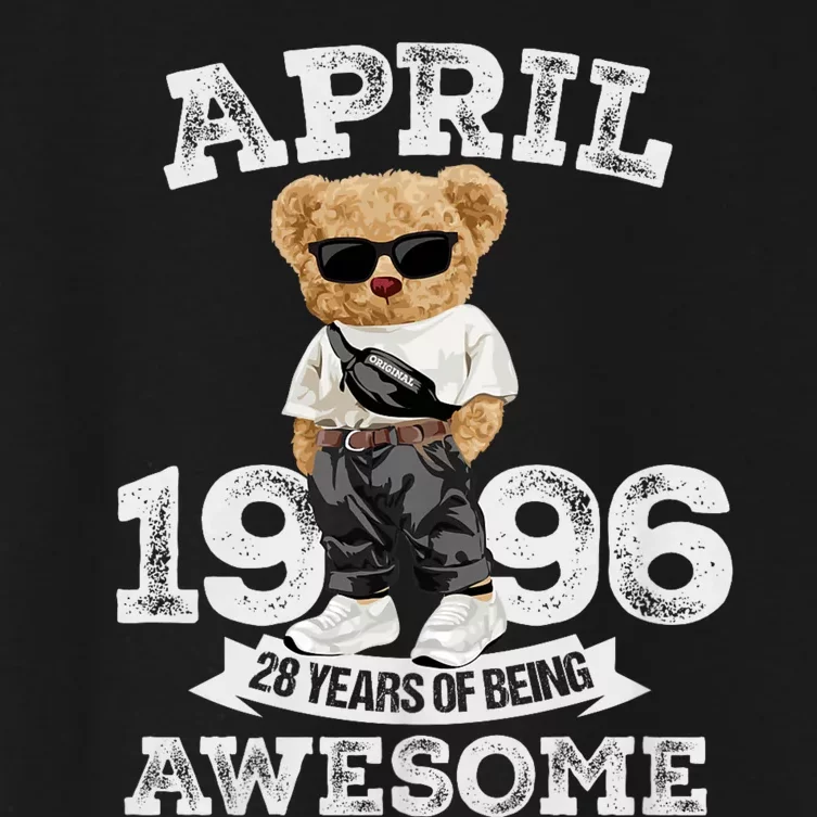 28 Year Old Awesome April 1996 28th Birthday Gifts Women's Crop Top Tee