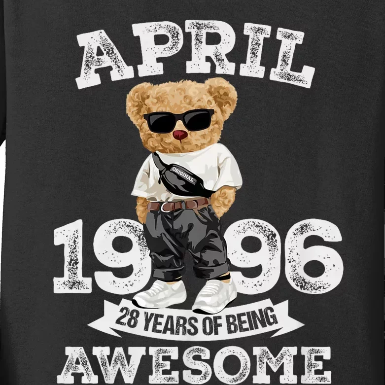 28 Year Old Awesome April 1996 28th Birthday Gifts Kids Long Sleeve Shirt