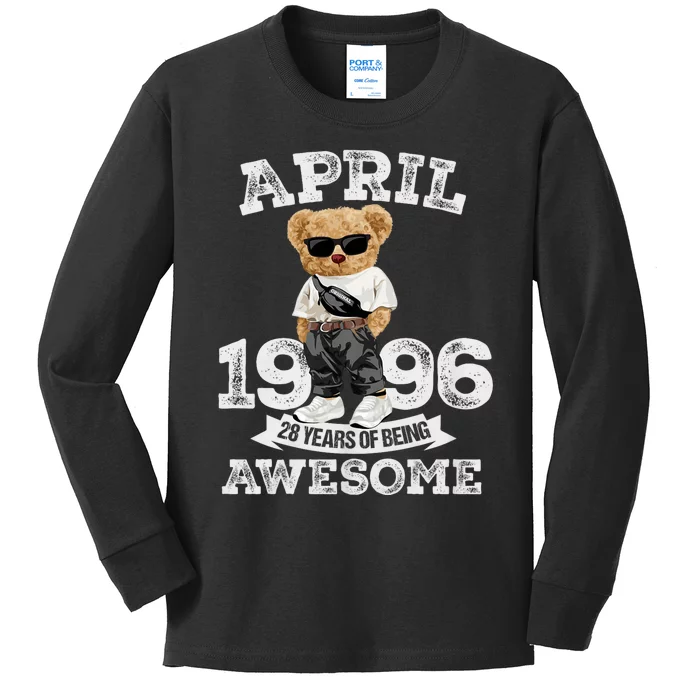 28 Year Old Awesome April 1996 28th Birthday Gifts Kids Long Sleeve Shirt