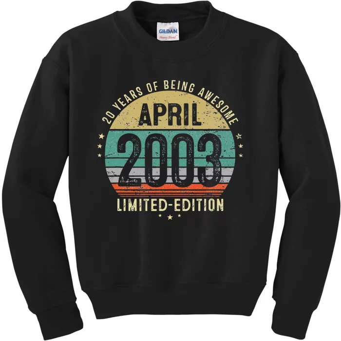 20 Year Old Vintage April 2003 20th Birthday Teens Kids Sweatshirt