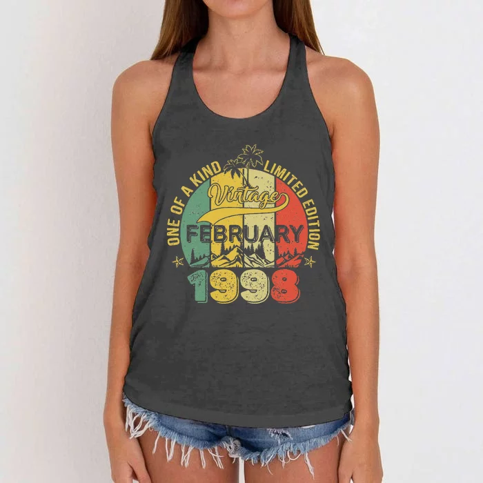 25 Years Old Gifts Vintage February 1998 25th Birthday Women's Knotted Racerback Tank