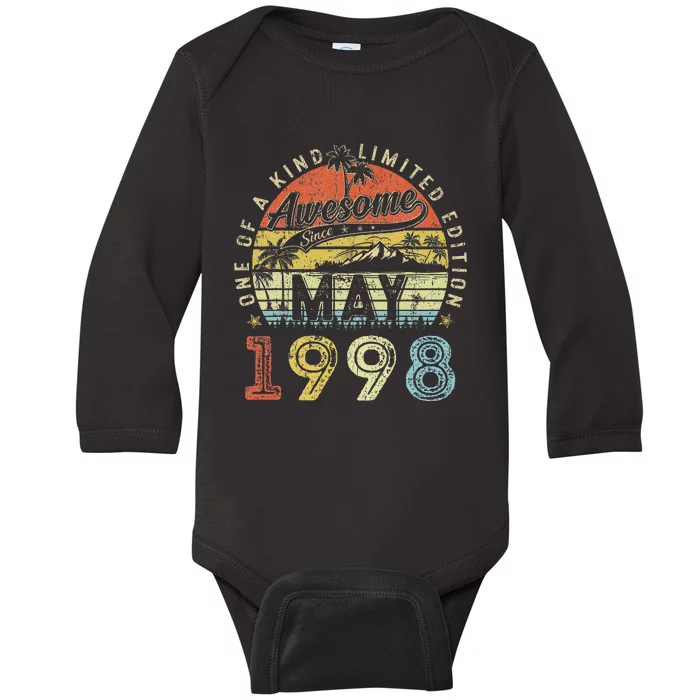 25 Year Old Awesome Since May 1998 25th Birthday Baby Long Sleeve Bodysuit