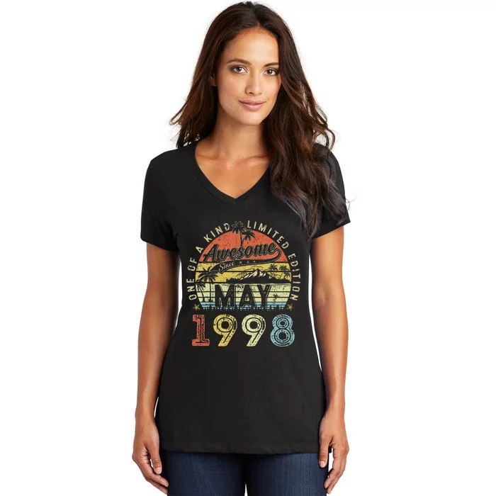 25 Year Old Awesome Since May 1998 25th Birthday Women's V-Neck T-Shirt