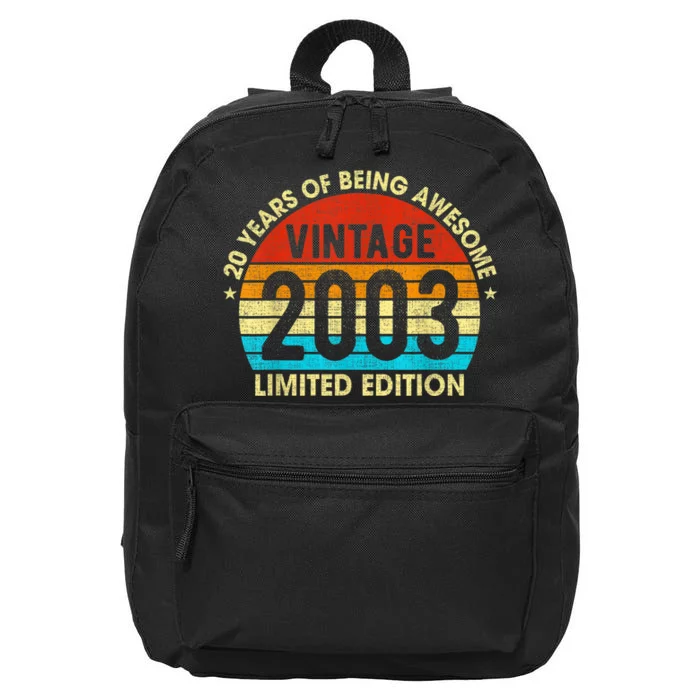 20 Years Old Gift Vintage 2003 Limited Edition 20th Birthday 16 in Basic Backpack