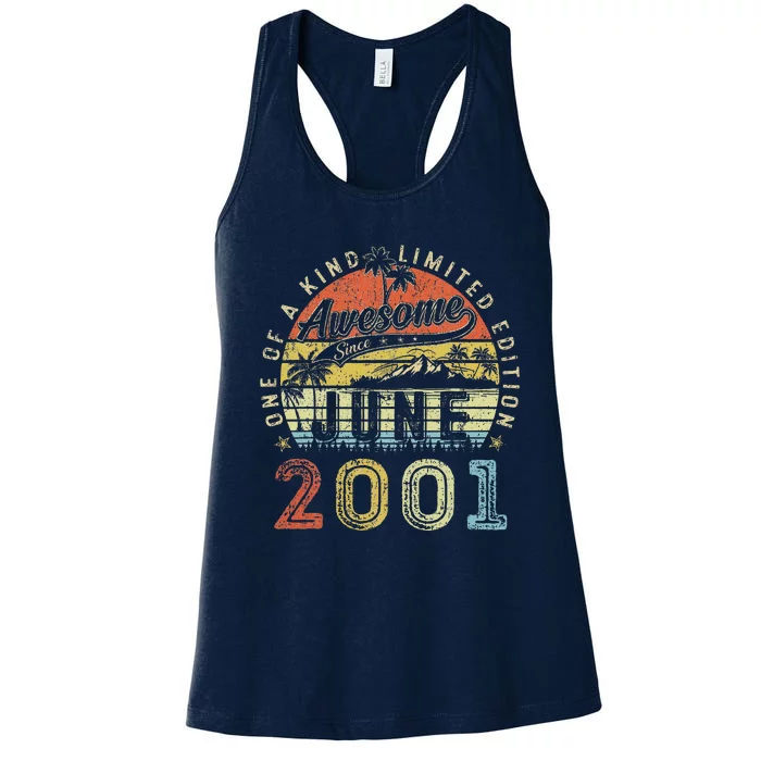 22 Year Old Awesome Since June 2001 22th Birthday Women's Racerback Tank