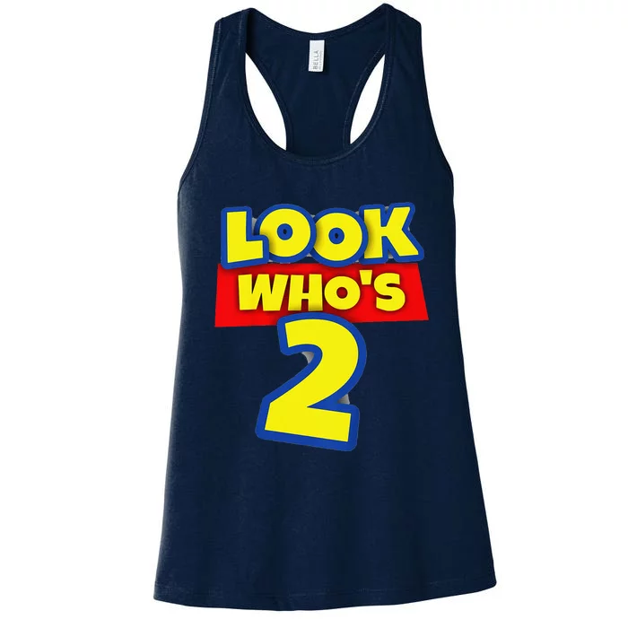 2 Year Old Birthday Party Toy Theme Look WhoS 2 Women's Racerback Tank