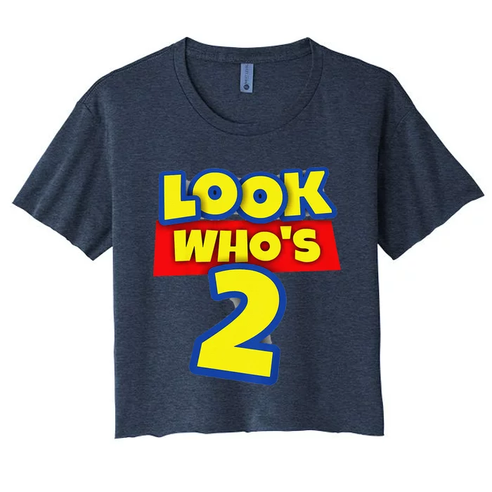 2 Year Old Birthday Party Toy Theme Look WhoS 2 Women's Crop Top Tee